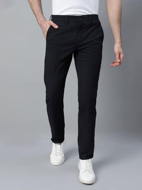 cantabil black cotton blend regular fit self trousers