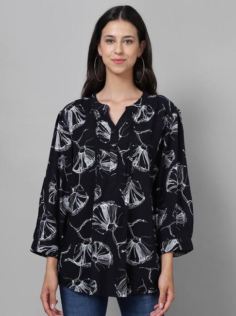 cantabil black cotton floral print tunic