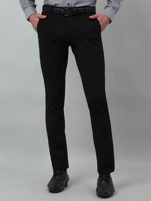 cantabil black cotton regular fit trousers