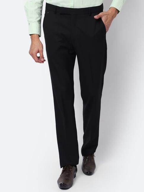 cantabil black cotton regular fit trousers