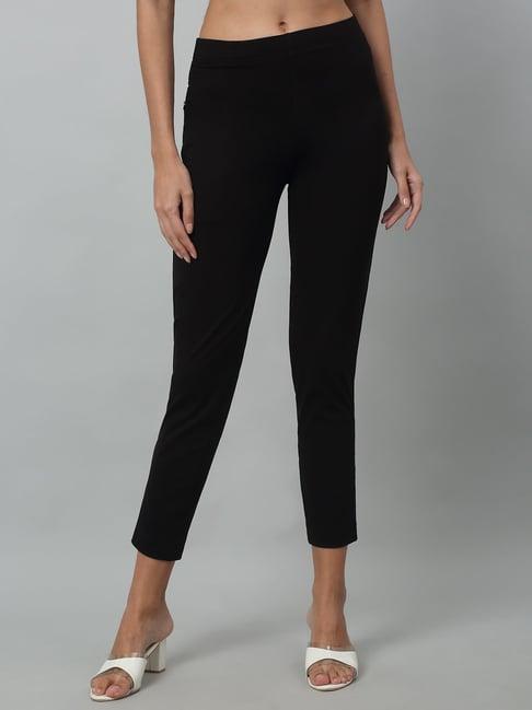 cantabil black cotton straight fit mid rise pants