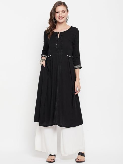 cantabil black embroidered fit & flare kurta