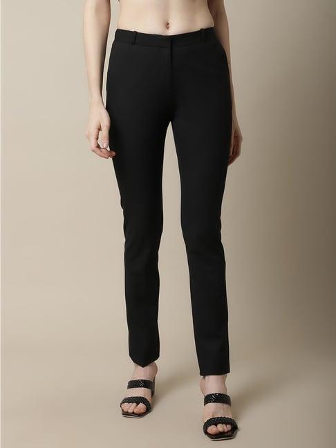 cantabil black mid rise flat front trousers