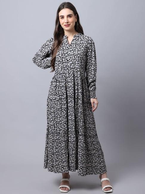 cantabil black printed fit & flare dress