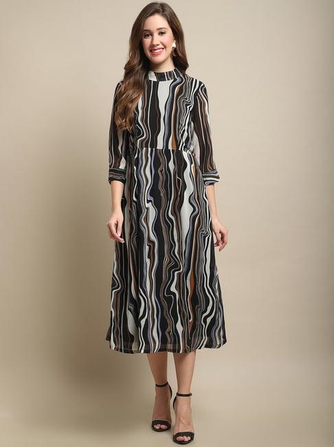 cantabil black printed midi dress