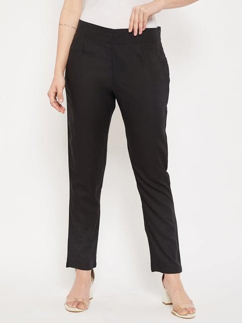 cantabil black regular fit mid rise trousers