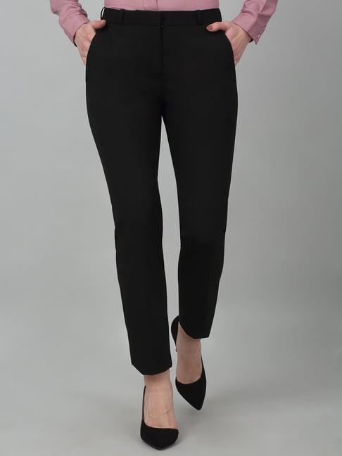 cantabil black regular fit mid rise trousers