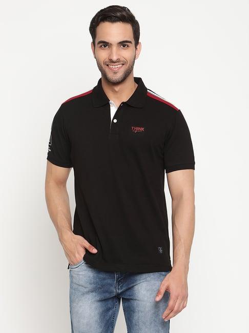 cantabil black regular fit polo t-shirt