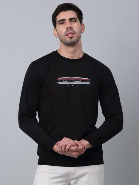 cantabil black regular fit printed sweatshirt