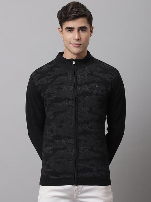 cantabil black regular fit textured sweater