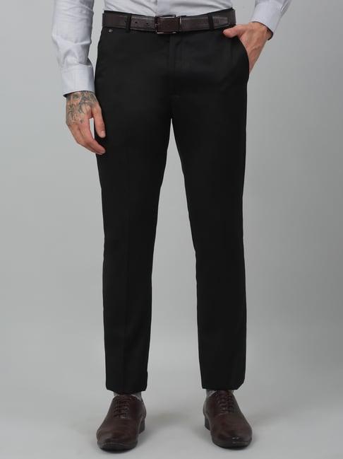 cantabil black regular fit trousers