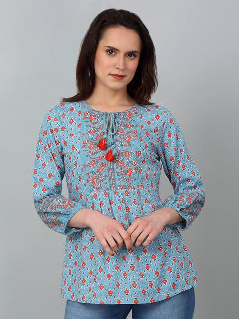 cantabil blue & red floral print tunic