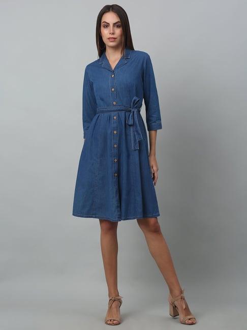 cantabil blue denim above knee shirt dress