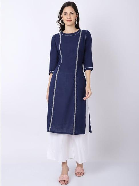 cantabil blue embroidered a line kurti