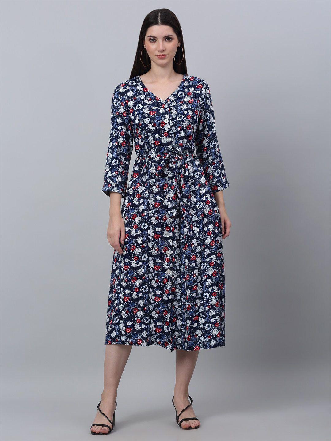 cantabil blue floral print a-line midi dress