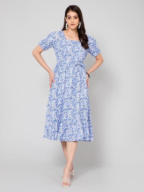 cantabil blue floral print midi dress