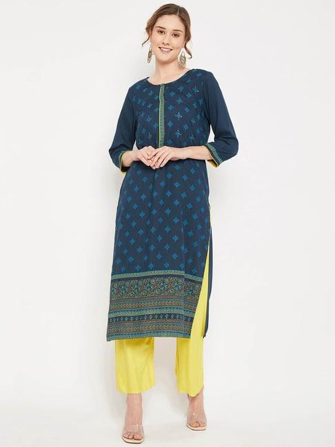 cantabil blue printed straight kurta