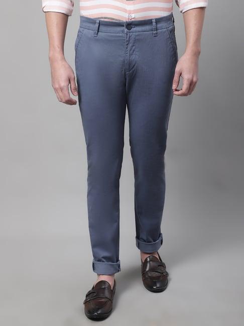 cantabil blue regular fit flat front trousers