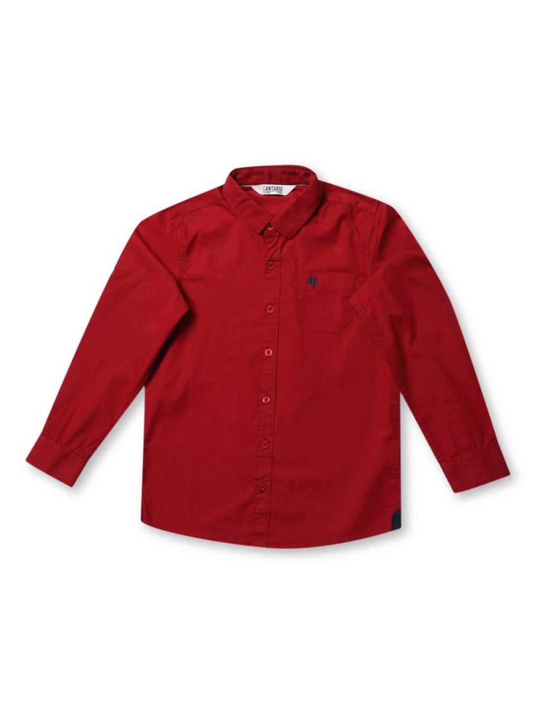 cantabil boys maroon solid casual shirt