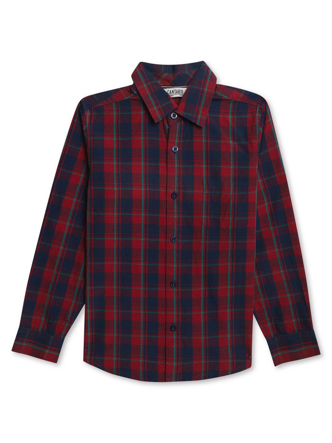 cantabil boys maroon tartan checks opaque checked casual shirt