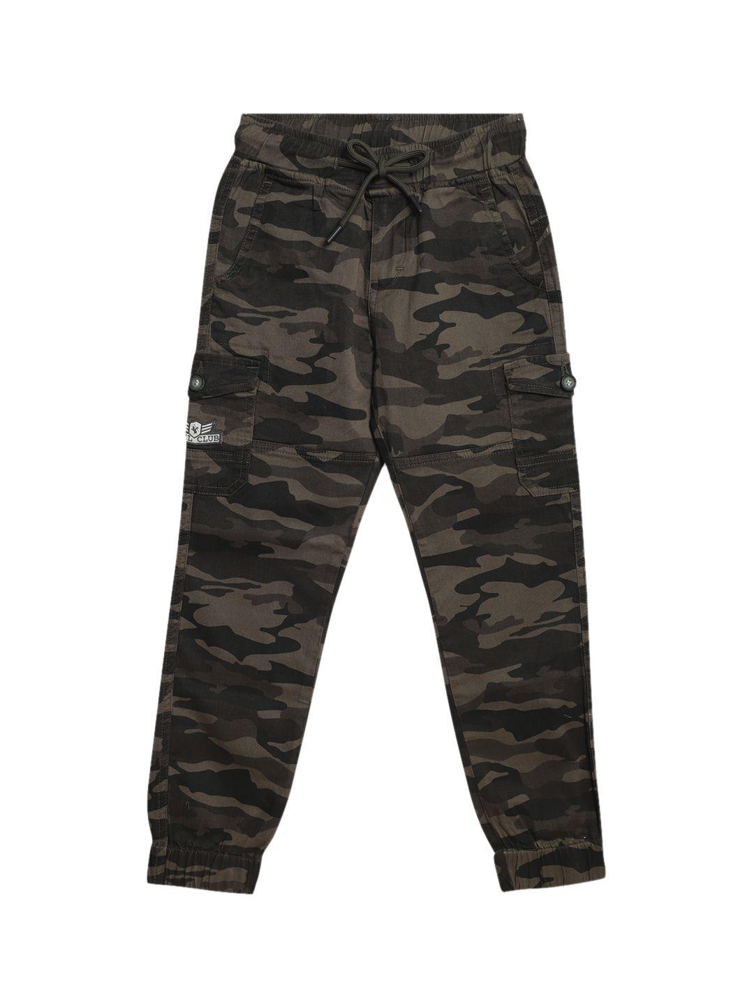 cantabil boys olive green camouflage printed joggers trousers
