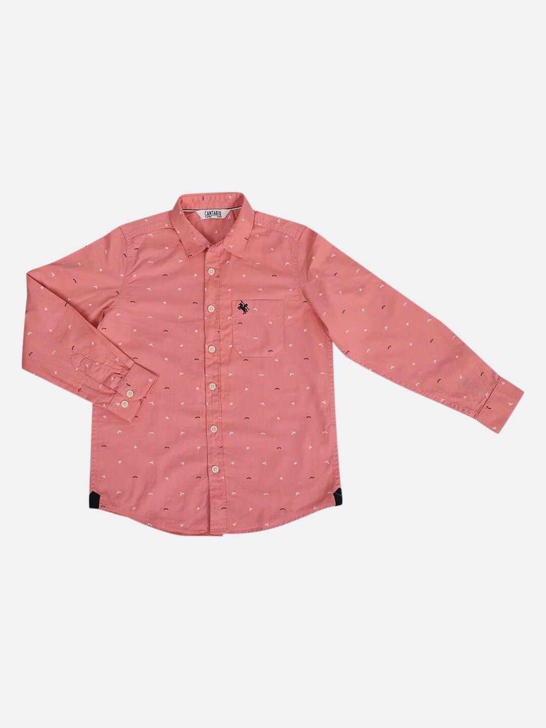 cantabil boys pink printed casual shirt