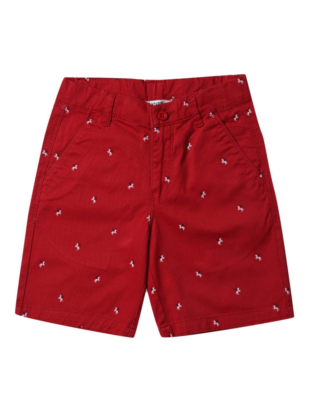 cantabil boys red printed shorts