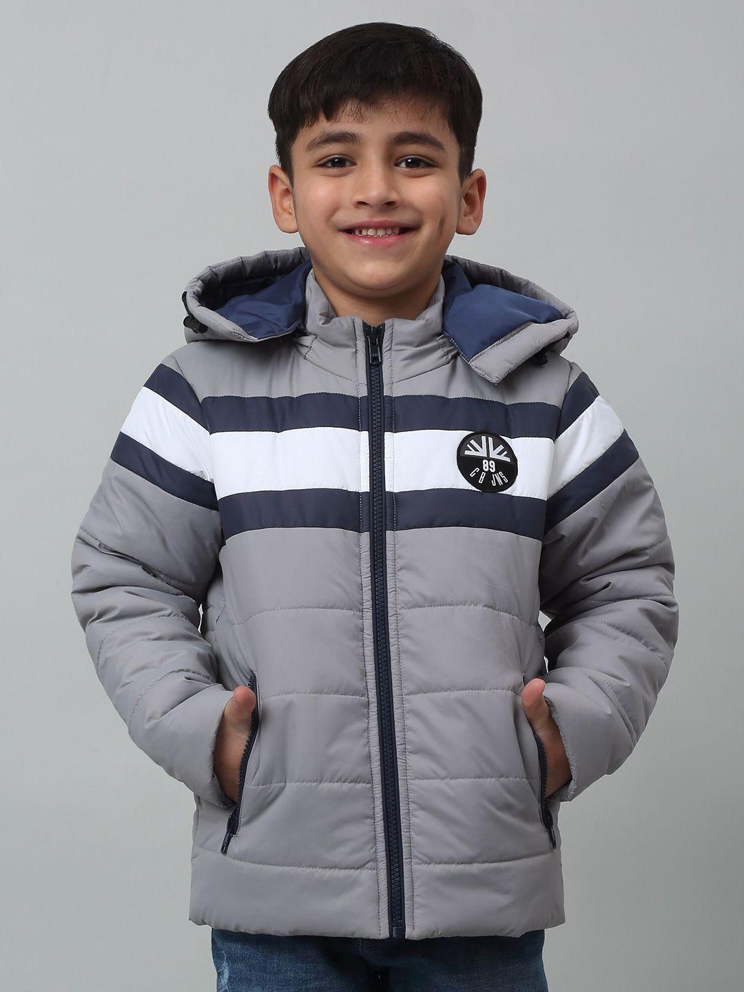 cantabil boys striped lightweight hooded puffer jacket