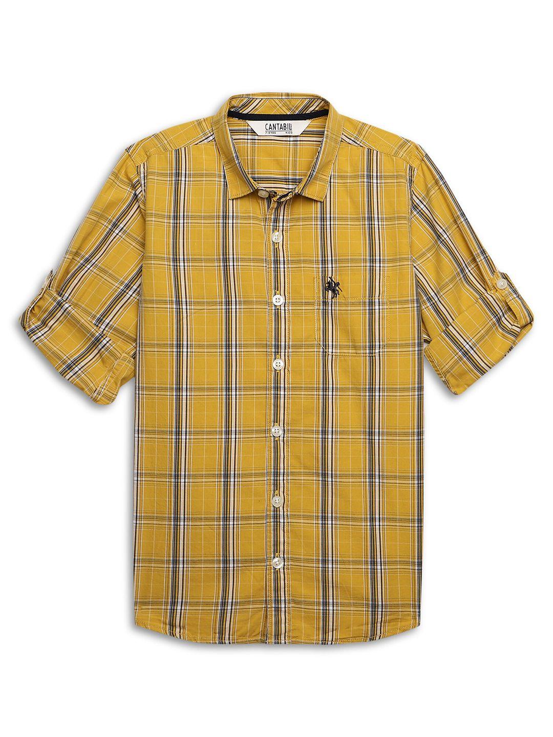 cantabil boys windowpane checked comfort cotton casual shirt