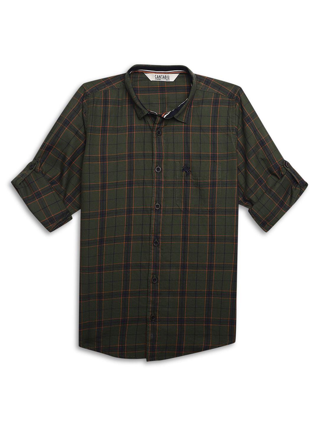 cantabil boys windowpane checked comfort cotton casual shirt