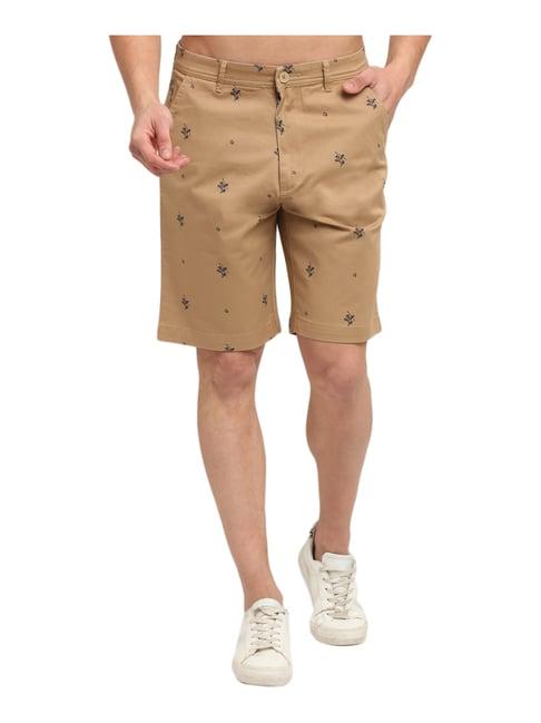 cantabil brown cotton regular fit printed shorts