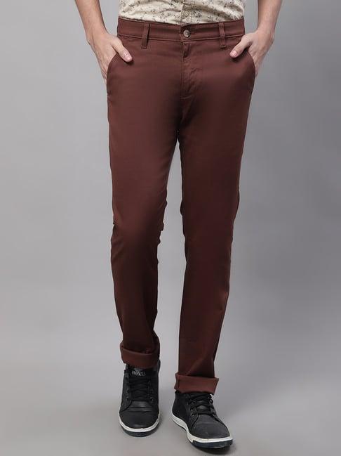 cantabil brown regular fit flat front trousers