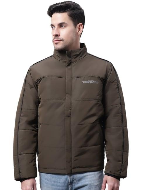 cantabil brown regular fit high neck quilted jacket