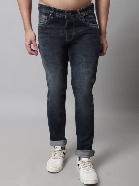 cantabil carbon black regular fit lightly washed jeans