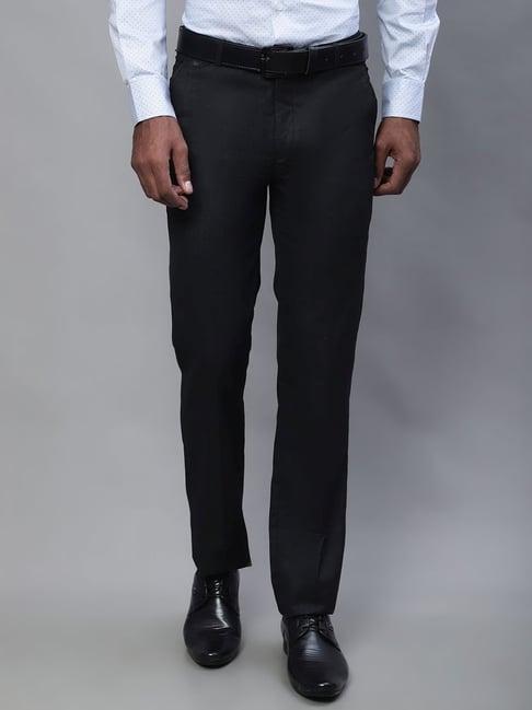 cantabil charcoal black regular fit checks trousers