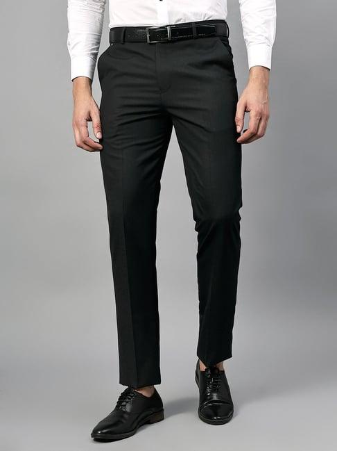 cantabil charcoal black regular fit self design flat front trousers