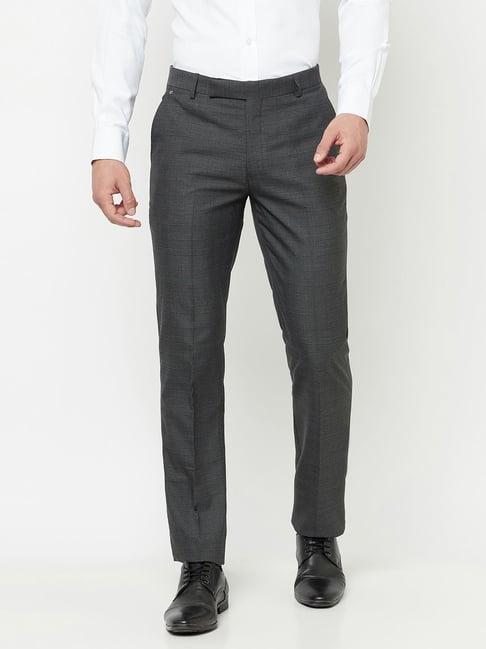 cantabil charcoal cotton regular fit checks trousers