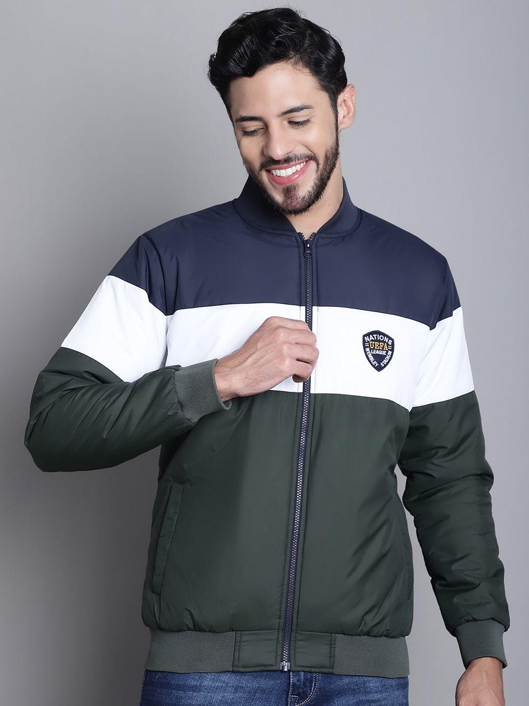 cantabil colourblocked reversible bomber jacket with zip detail