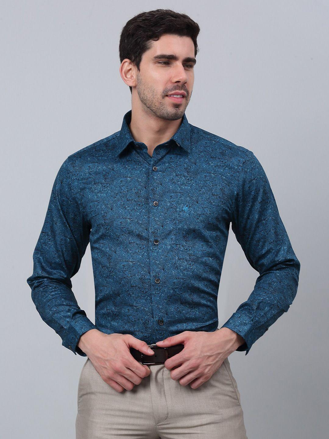cantabil comfort ethnic motifs printed cotton formal shirt