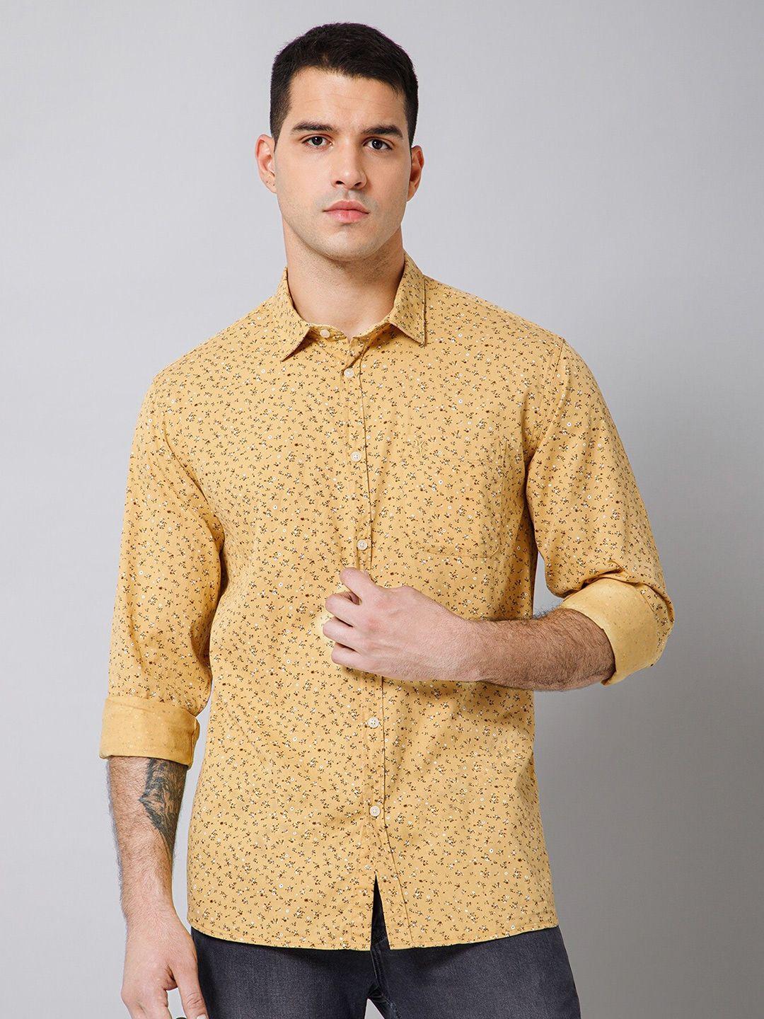 cantabil comfort floral printed spread collar cotton casual shirt