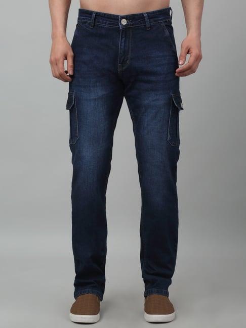 cantabil dark blue regular fit cargo jeans