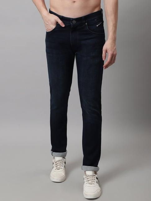 cantabil dark blue regular fit lightly washed jeans