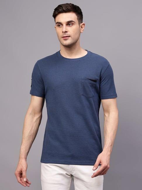 cantabil dark blue regular fit texture t-shirt