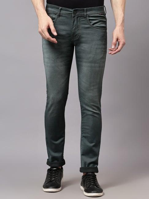 cantabil dark green regular fit jeans