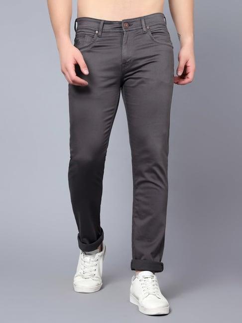 cantabil dark grey regular fit lightly washed jeans