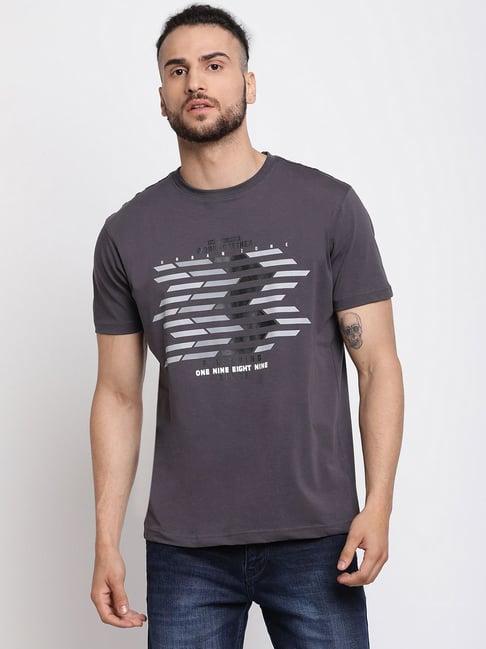 cantabil dark grey regular fit printed t-shirt