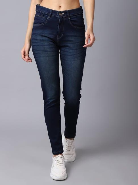 cantabil dark navy regular fit mid rise jeans