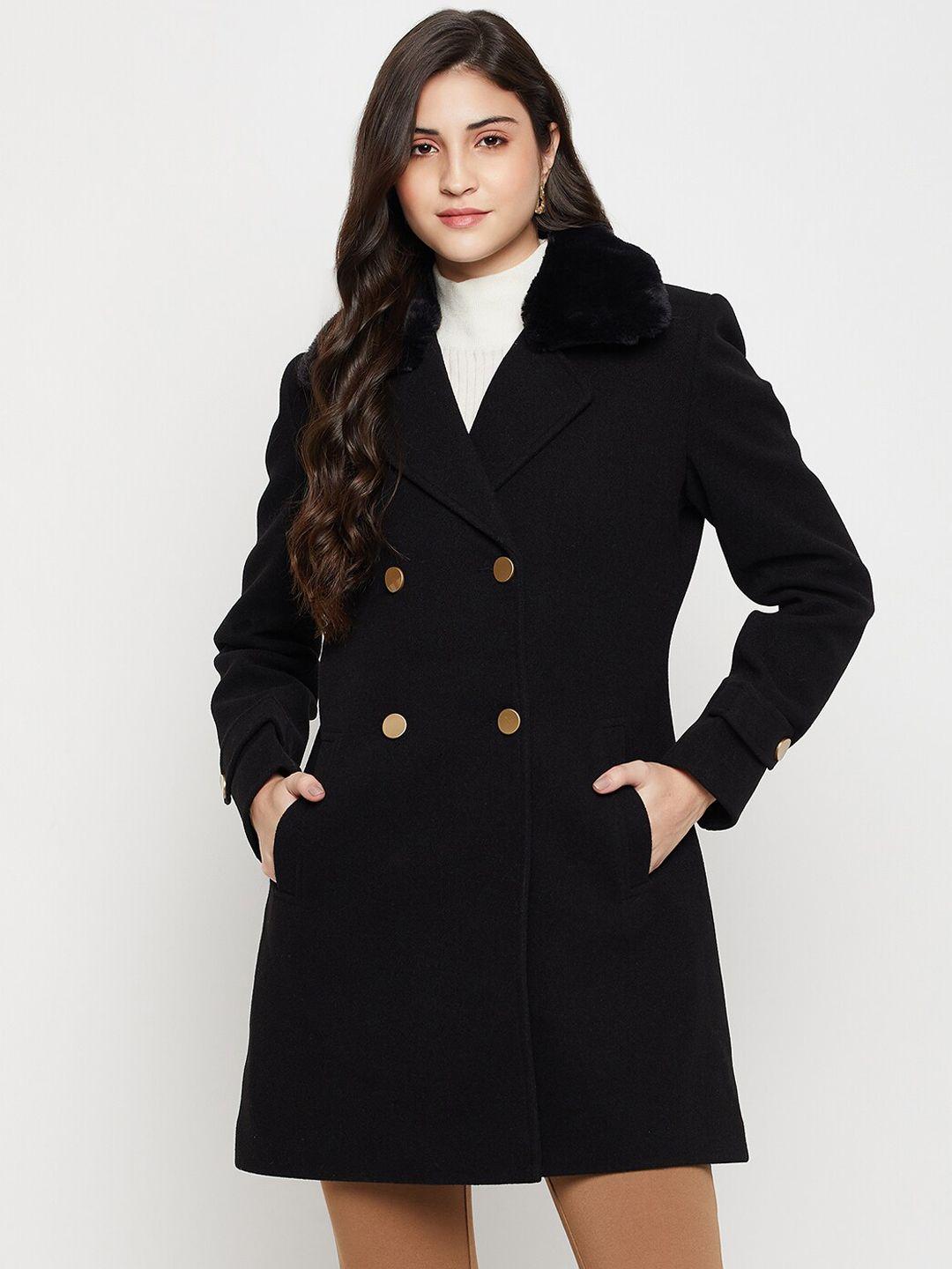 cantabil double-breasted notched lapel collar faux fur trim long overcoat