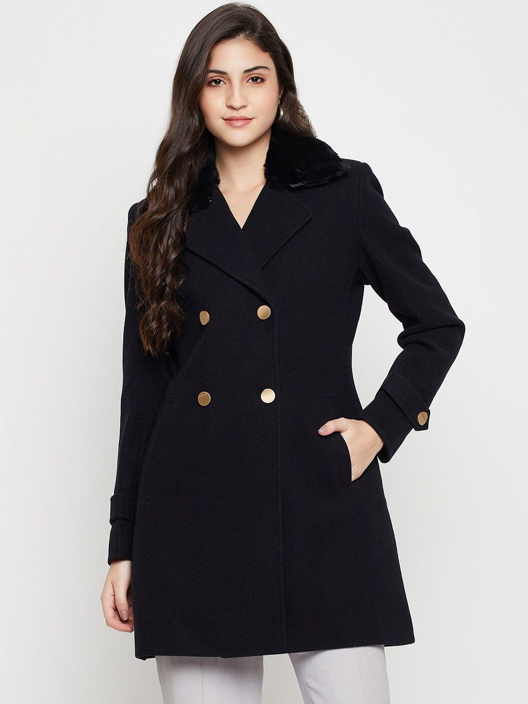 cantabil double breasted notched-lapel long overcoat with faux fur trim