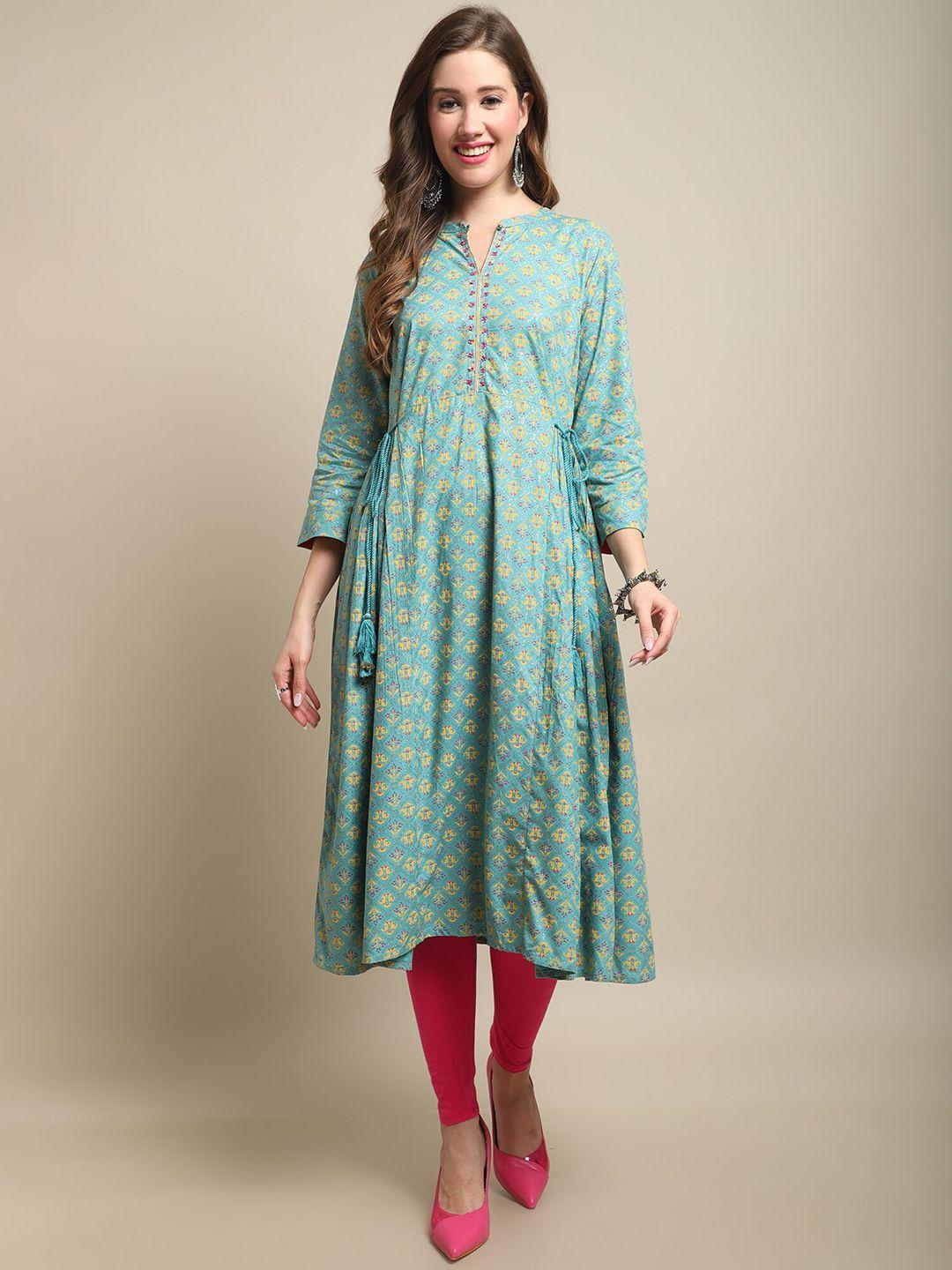 cantabil ethnic motifs printed bead work a-line kurta